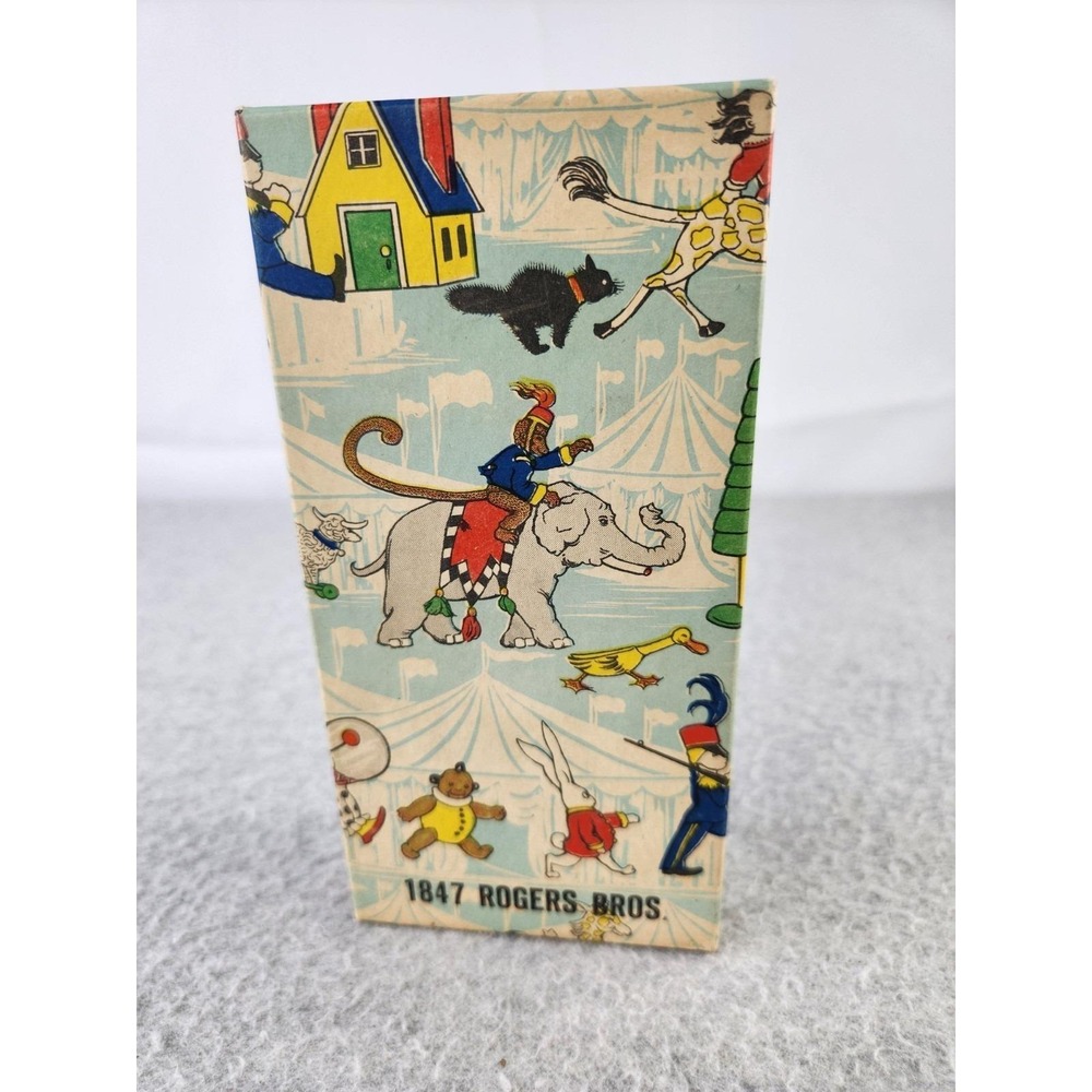 Vintage 1847 Rogers Bros. silverware EMPTY box Circus Paper Baby Utensil Set